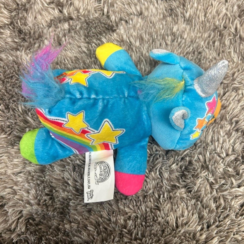 Vibrant Blue Plush Unicorn with Silver Horn